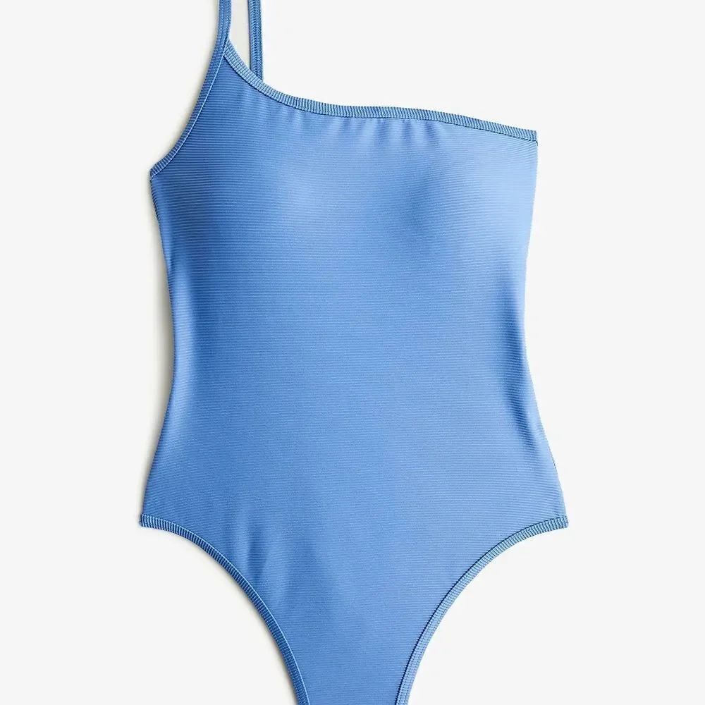 NWOT New J. crew Ribbed One Strap One Piece Swimsuit 0 Retro Blue Clean Lines